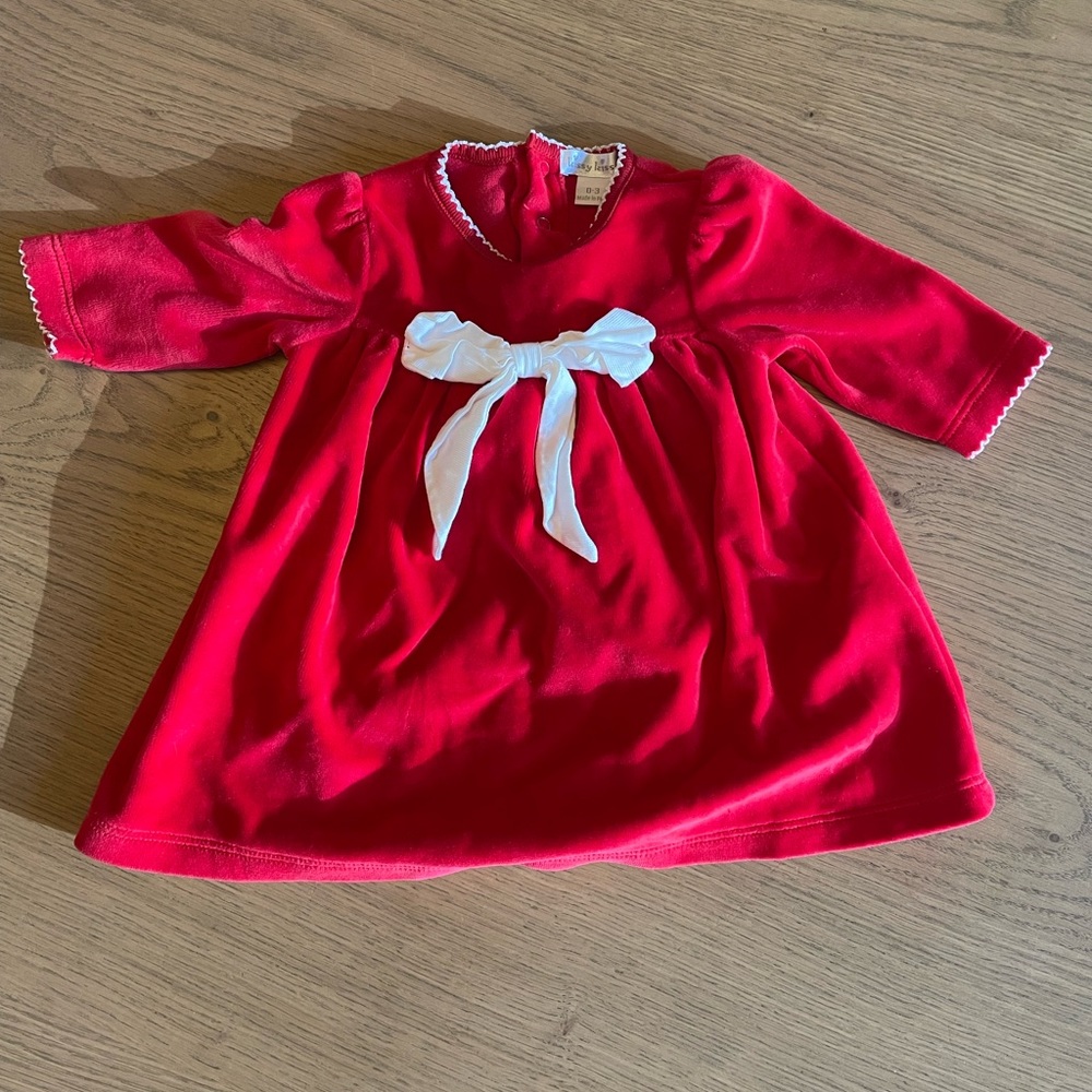 Kissy Kissy Girls Red Velvet Dress with White Bow | Size 0-3